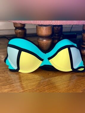 Xhilaration Colorblock Yellow, Turquoise Bandeau Bikini Top